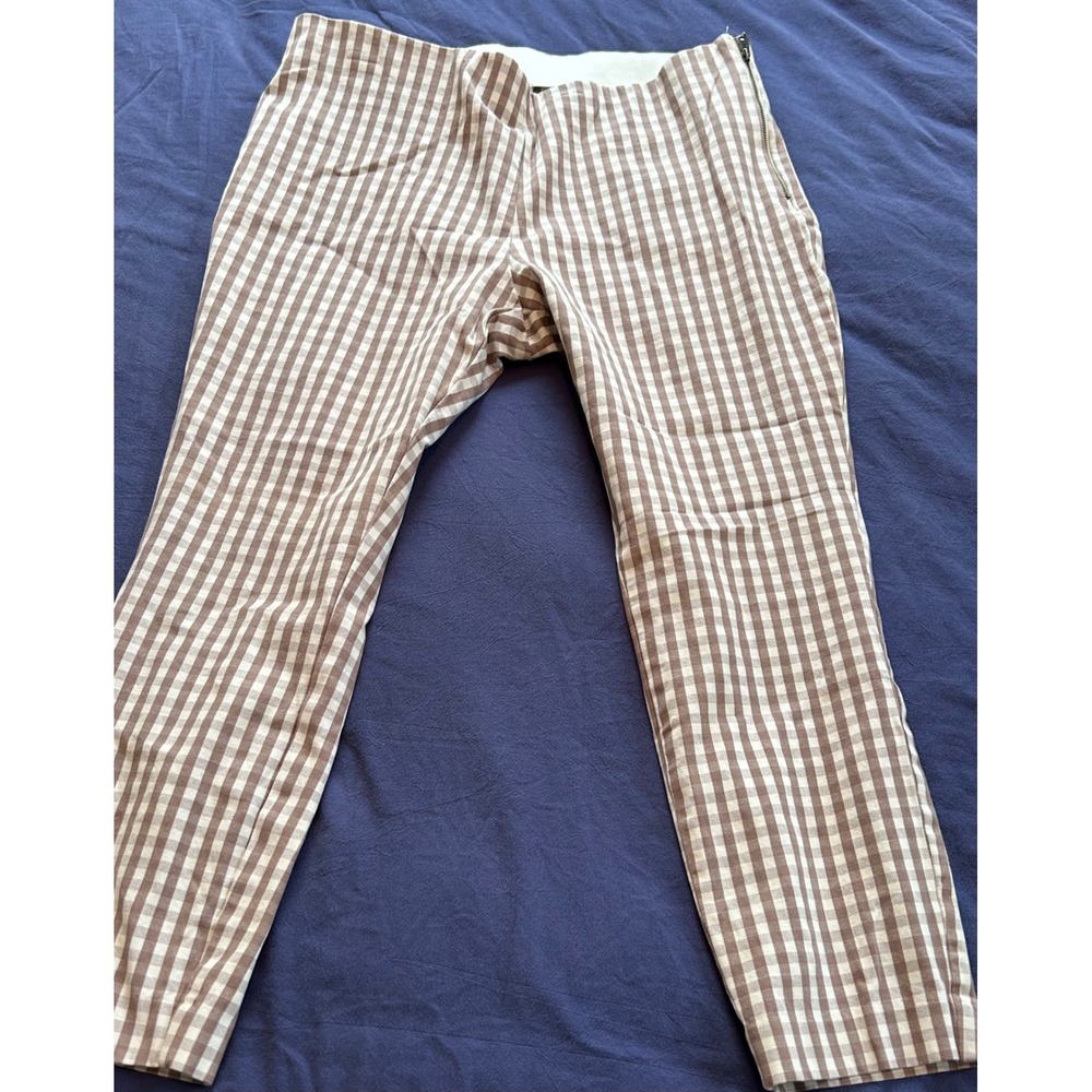 A New Day Womens Brown Gingham Check Side Zip Ankle Pants Size 16
